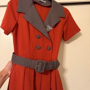 Rust Orange Vintage Style dress PERFECT for fall. SIZE L GUC 🧡POCKETS🍁